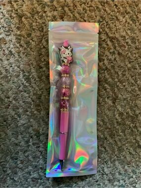 Pink Beaded Cute Character Ballpoint Pen